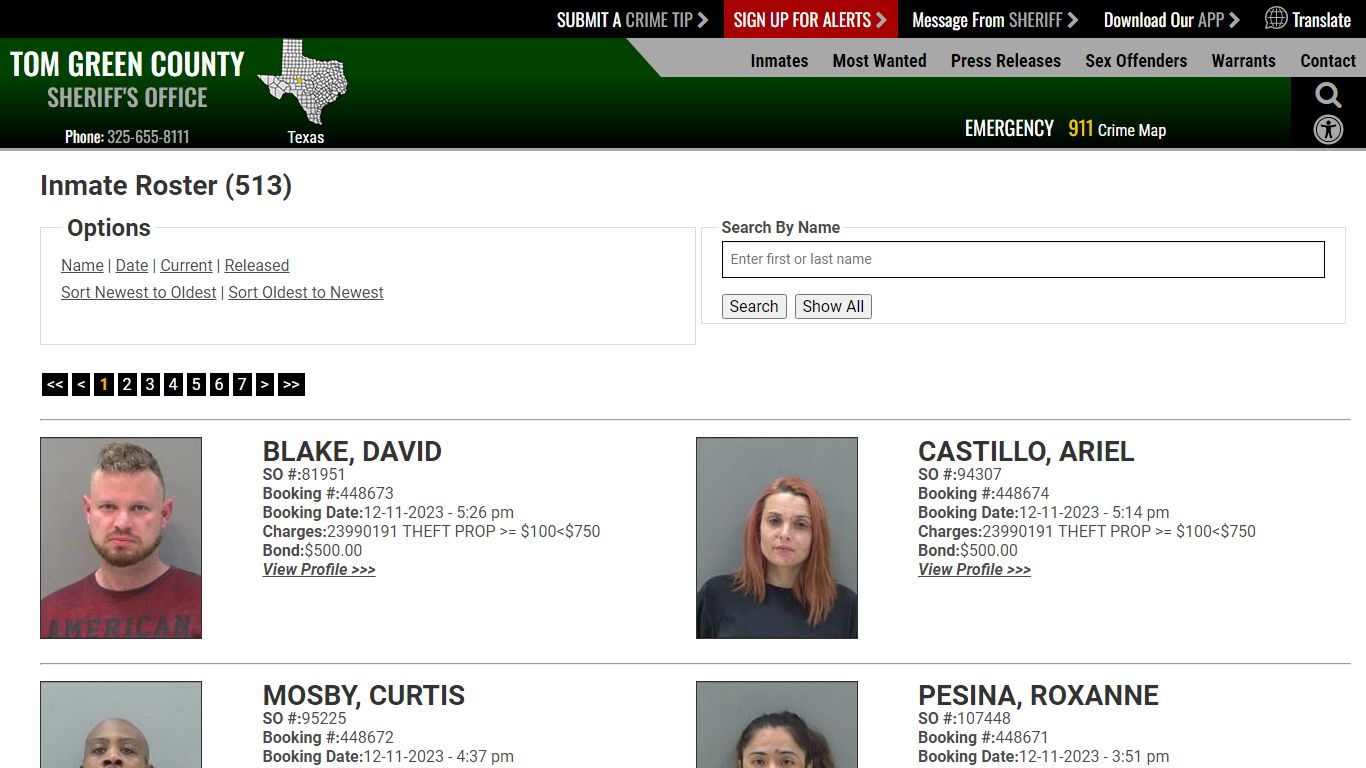 Inmate Roster (500) - Tom Green County Sheriff